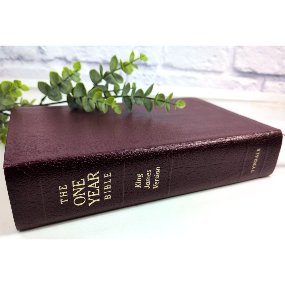 BURGUNDY BONDED LEATHER✝️One Year Bible KJV by Tyndale Publishers 1987 *Read*